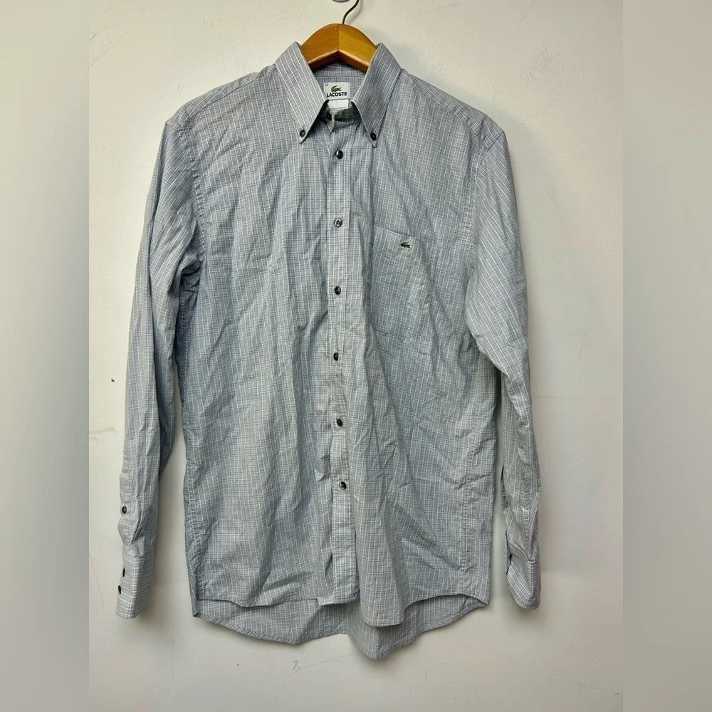 LACOSTE MENS STRIPED BUTTON DOWN SHIRT BLUE GRAY SIZE 42 Us L Minimalist classic